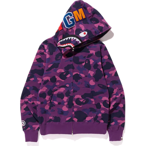 BAPE Color Camo Shark Full Zip Hoodie Purple
