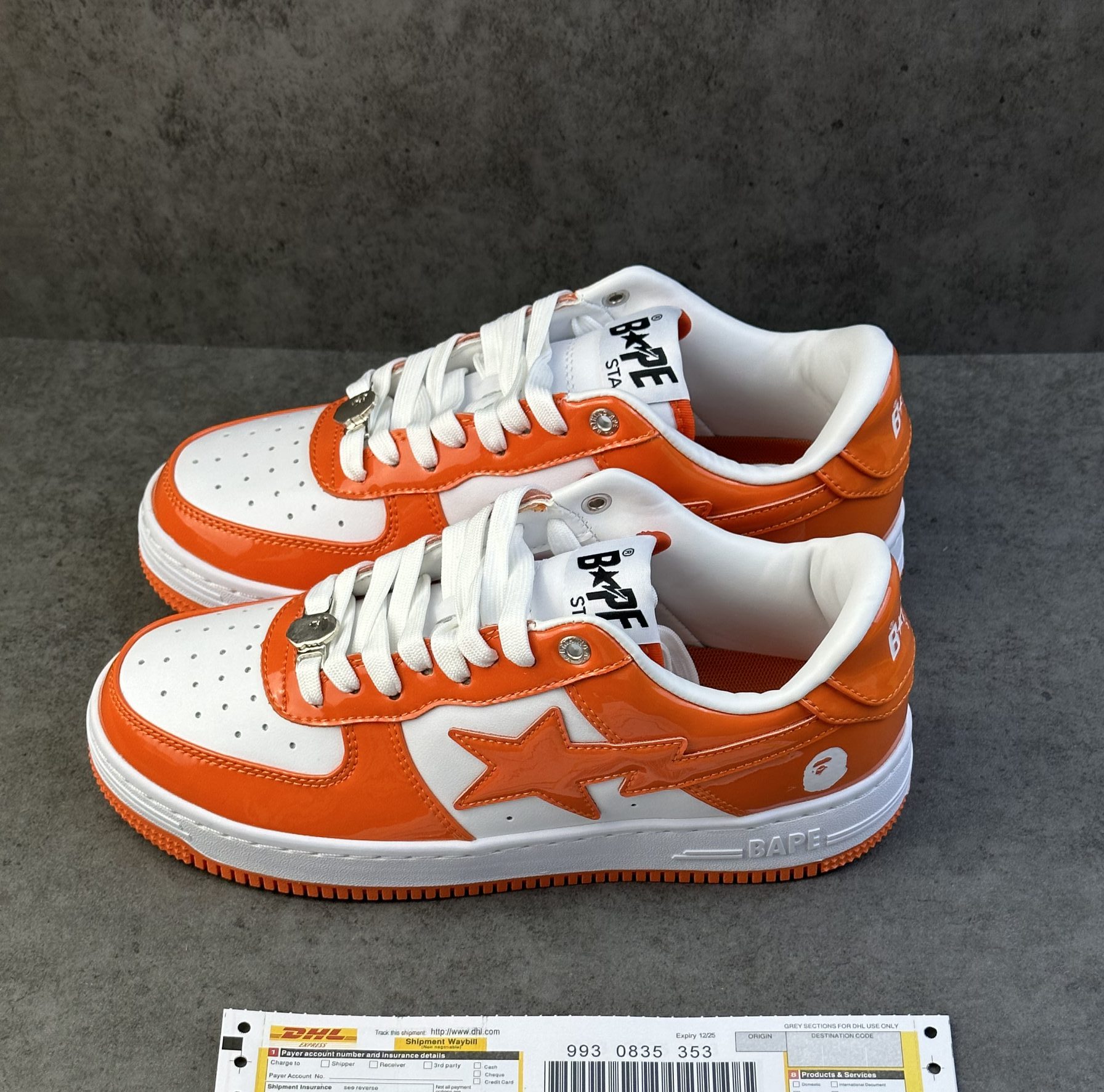 A Bathing Ape Bape Sta Patent Leather Orange White