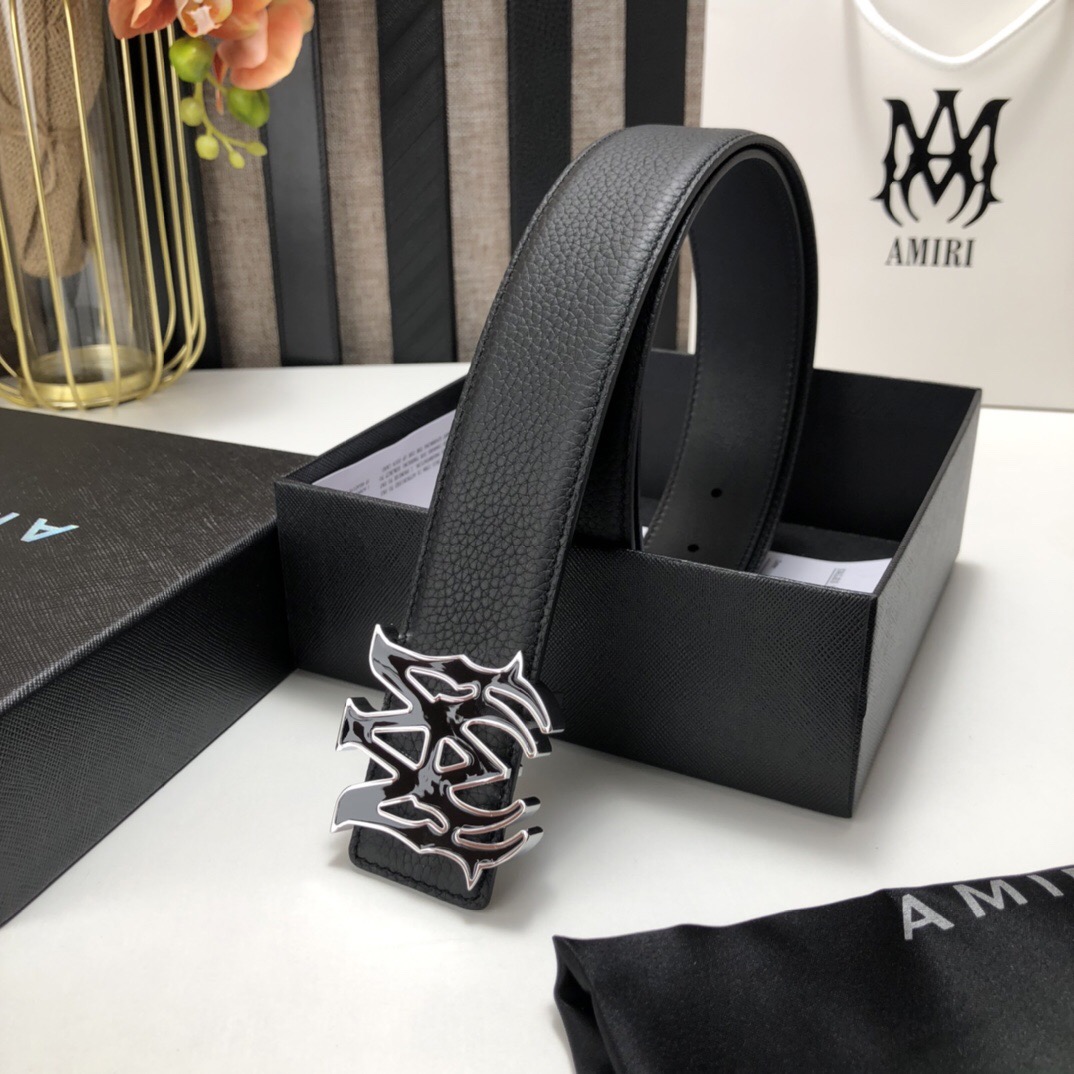 Amiri logo-buckle leather belt