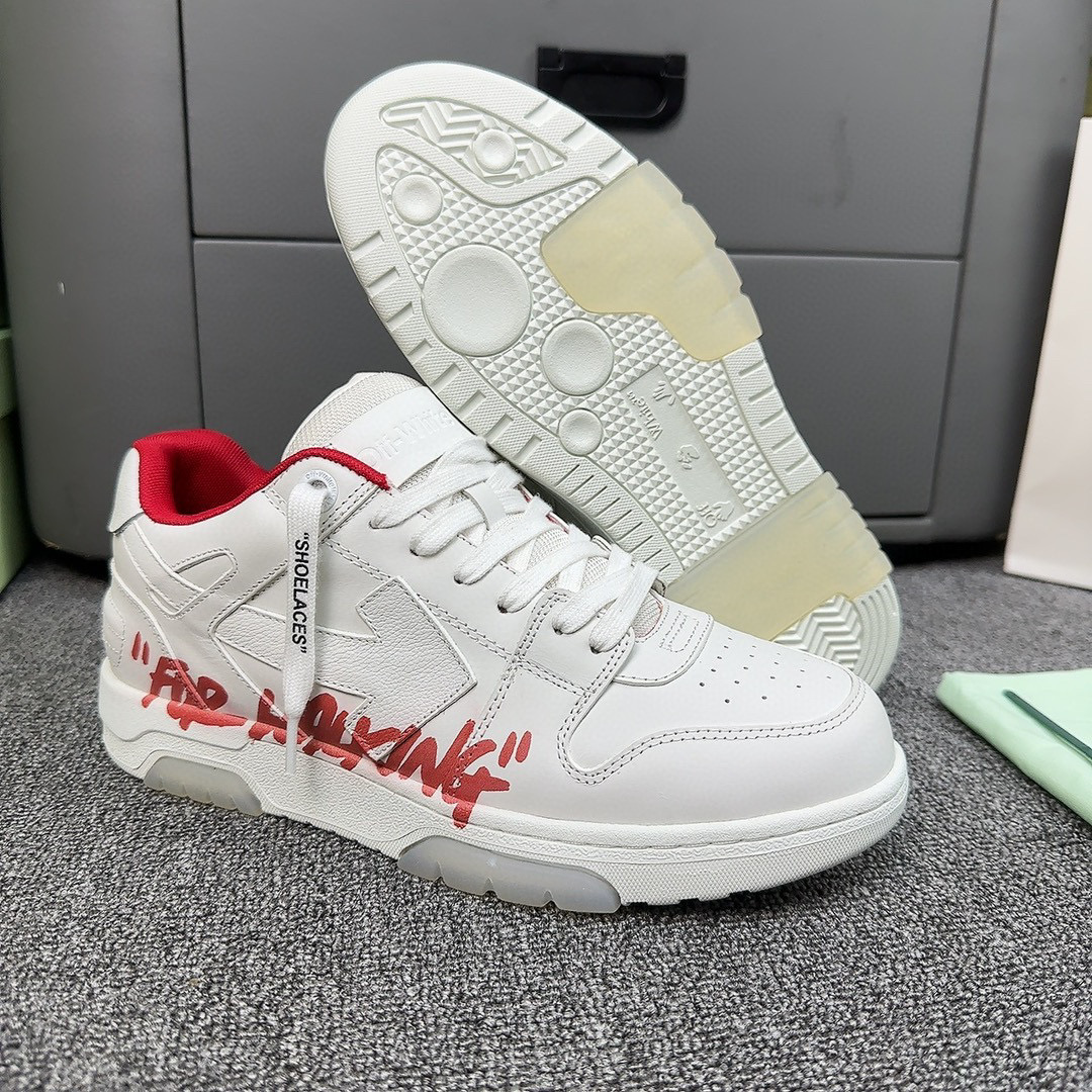 OFF-WH*TE Out Of Office OOO Low Tops For Walking White Red