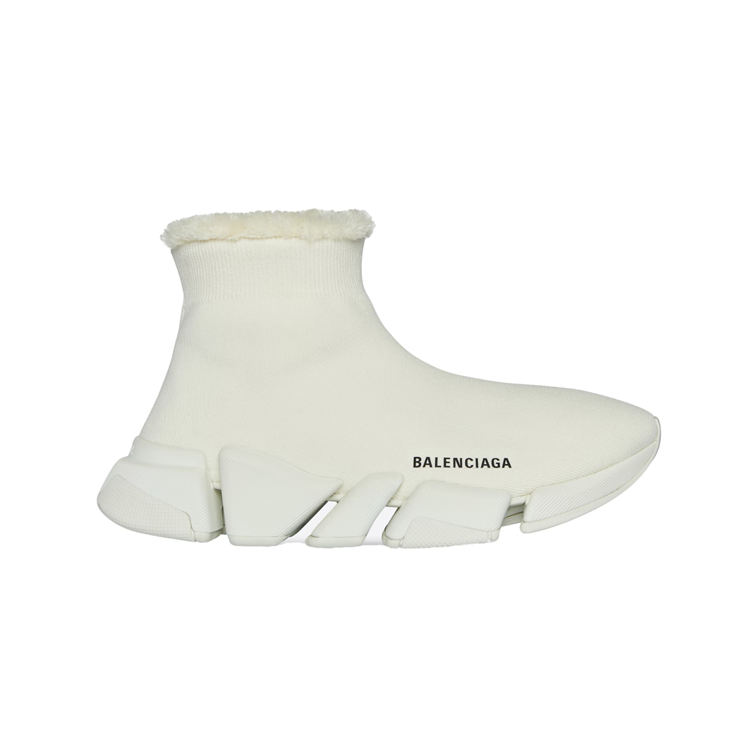 Balenciaga Speed 2.0 Recycled Knit Fake Fur Beige (W)