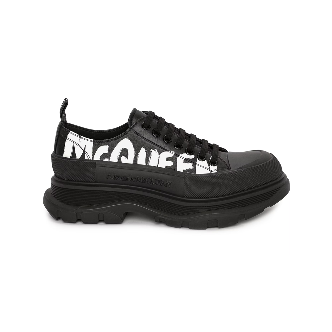 Alexander McQueen Tread Slick Low Lace Up Graffiti Black Black White