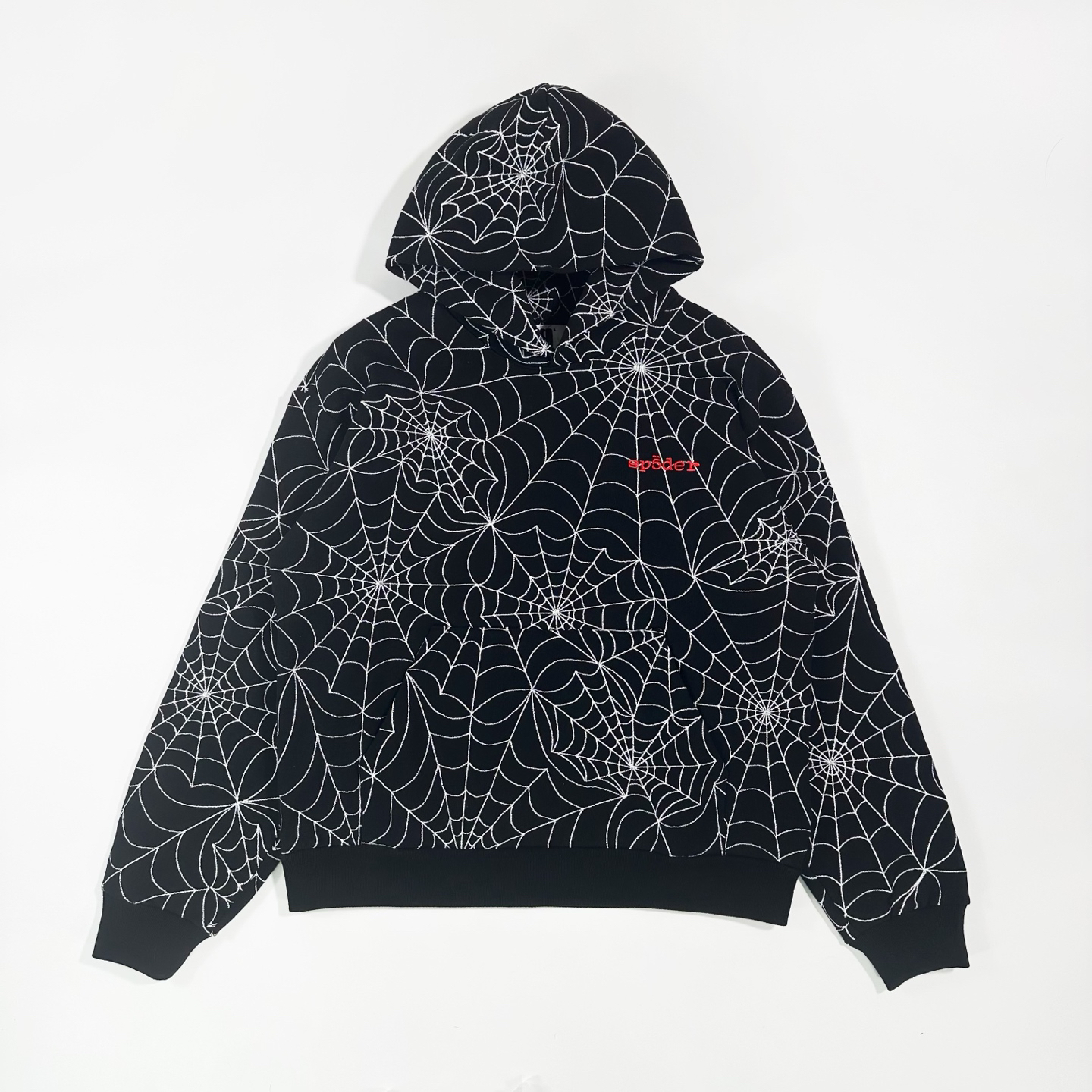 Sp5der AOP Web Hoodie Black