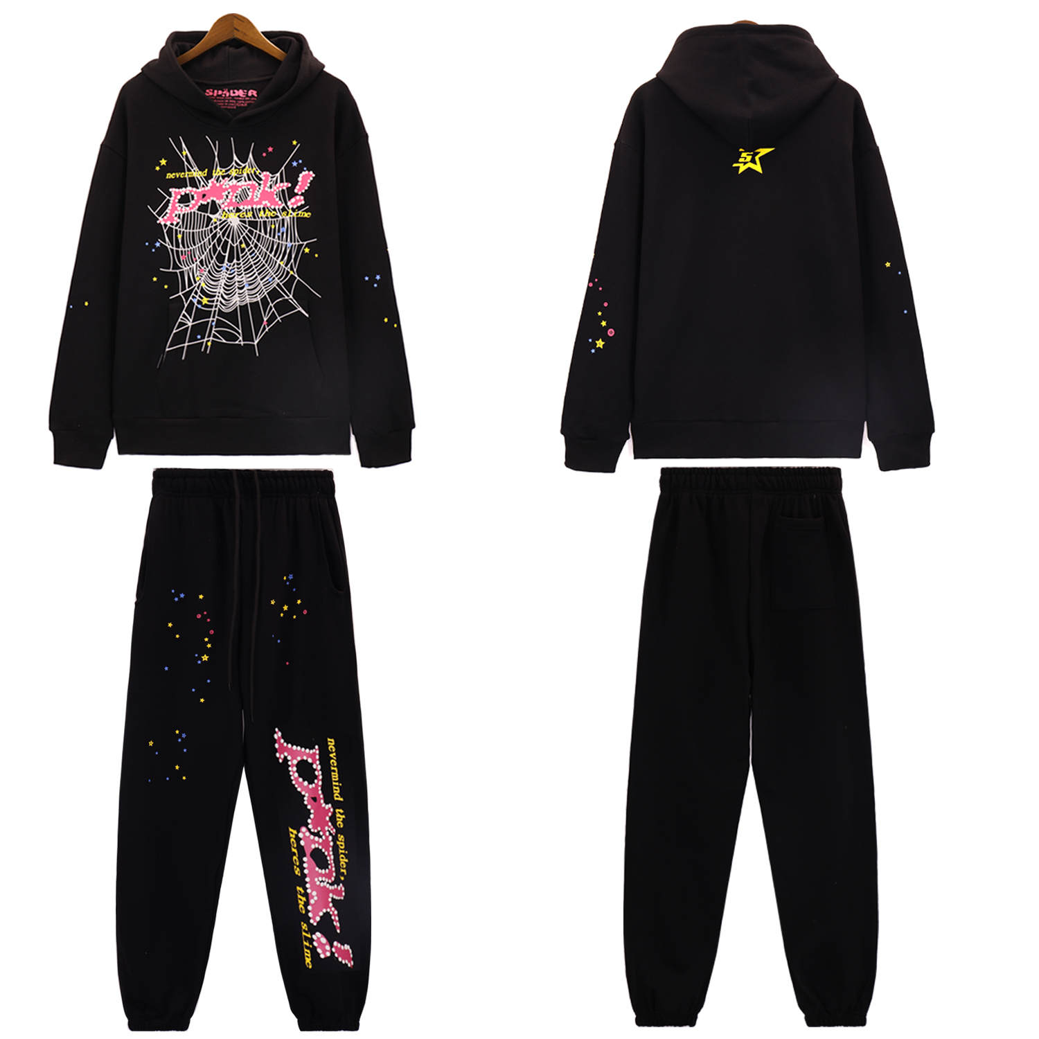 Sp5der P*NK V2 Hoodie Black Tracksuit