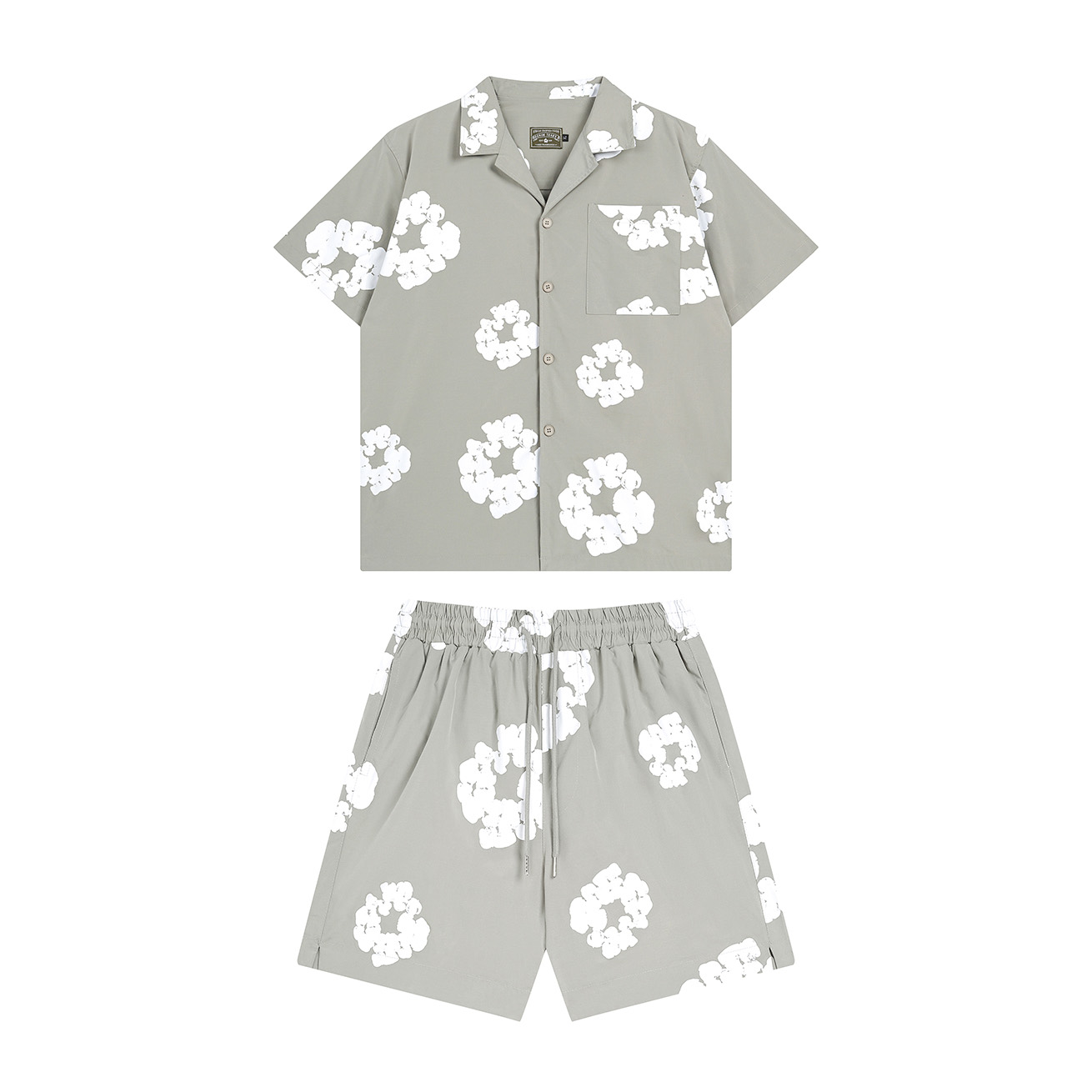 Denim Tears The Cotton Wreath Short Sleeve Suit Grey T-shirt and shorts