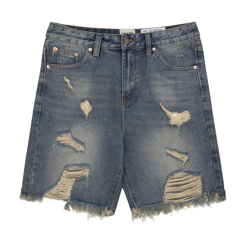 Gallery Dept. Ripped Washed Denim Shorts Grey Blue YC0090