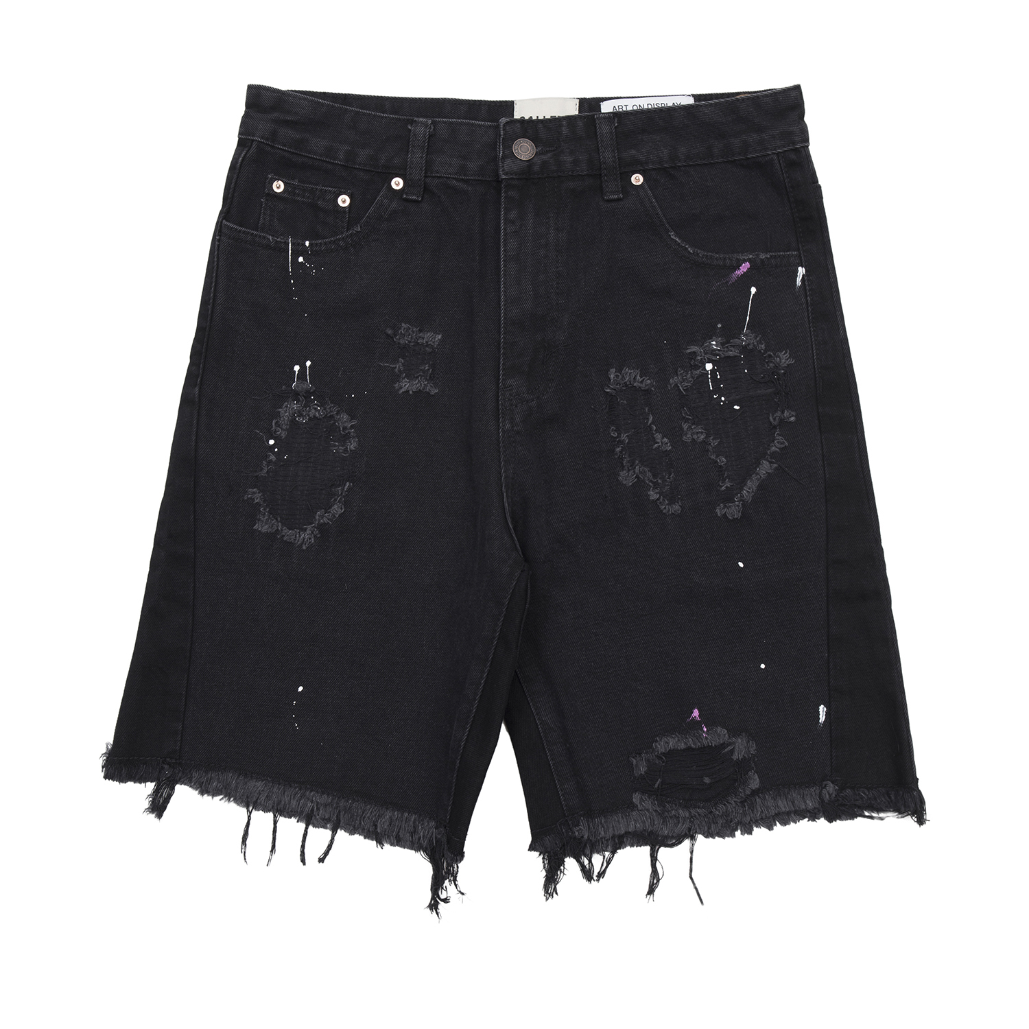 Gallery Dept. Splash Ink Ripped Denim Shorts Black YC00100